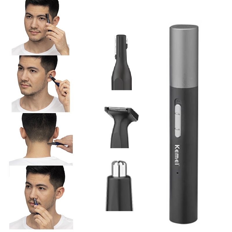 Body Trimmer - เครื่องเล็มขนจมูกแบบชาร์จไฟได้ Kemei Pro ชุดอุปกรณ์ตกแต่งหนวดเครา เครื่องเล็มขนไฟฟ้าสำหรับใบหน้า ลำคอ
