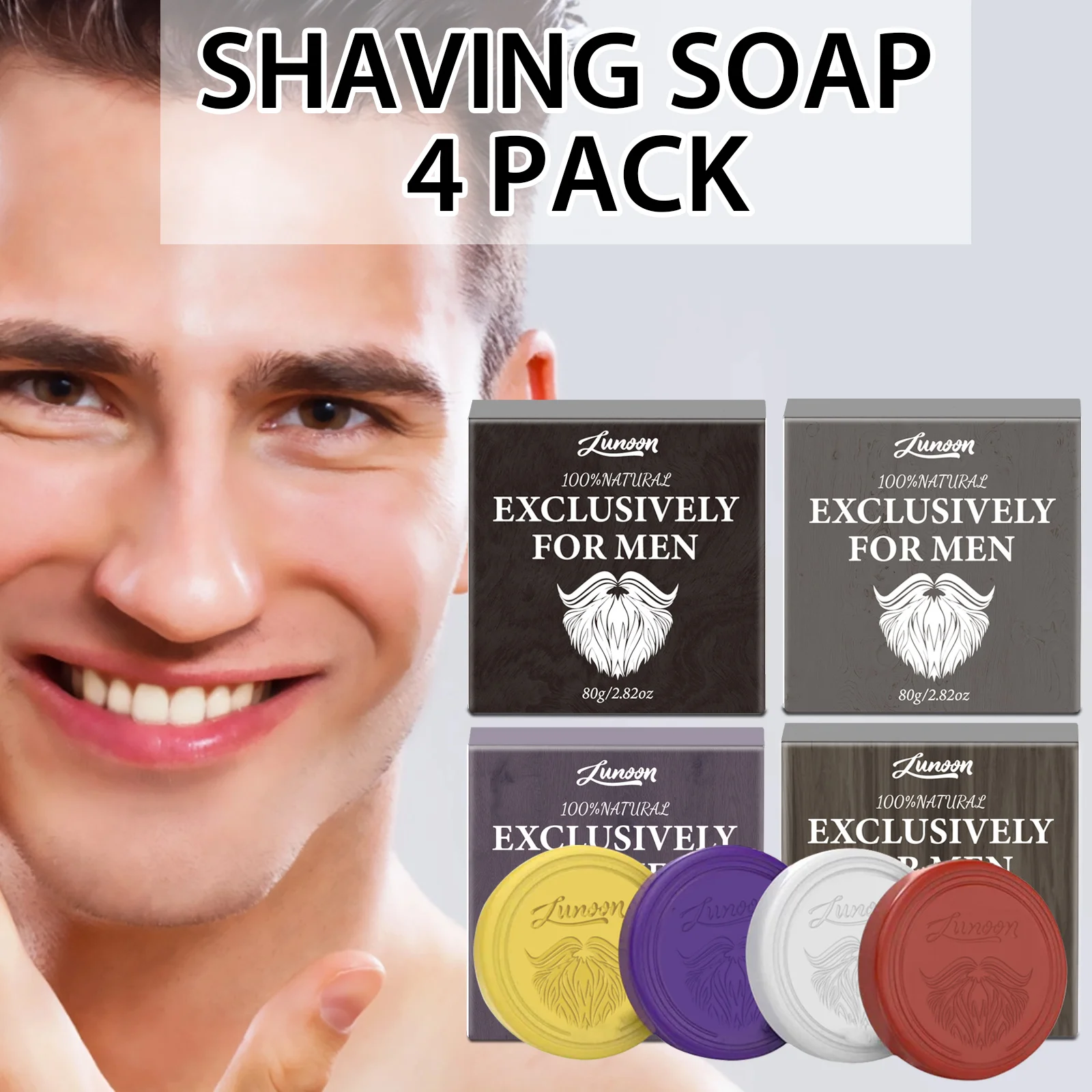 Shaving Cream - สบู่โกนหนวดสำหรับผู้ชาย 4/1 ชิ้น ทำด้วยมือ เนื้อสัมผัสเนียนละเอียด ช่วยให้ใบหน้าสะอาดสดชื่น